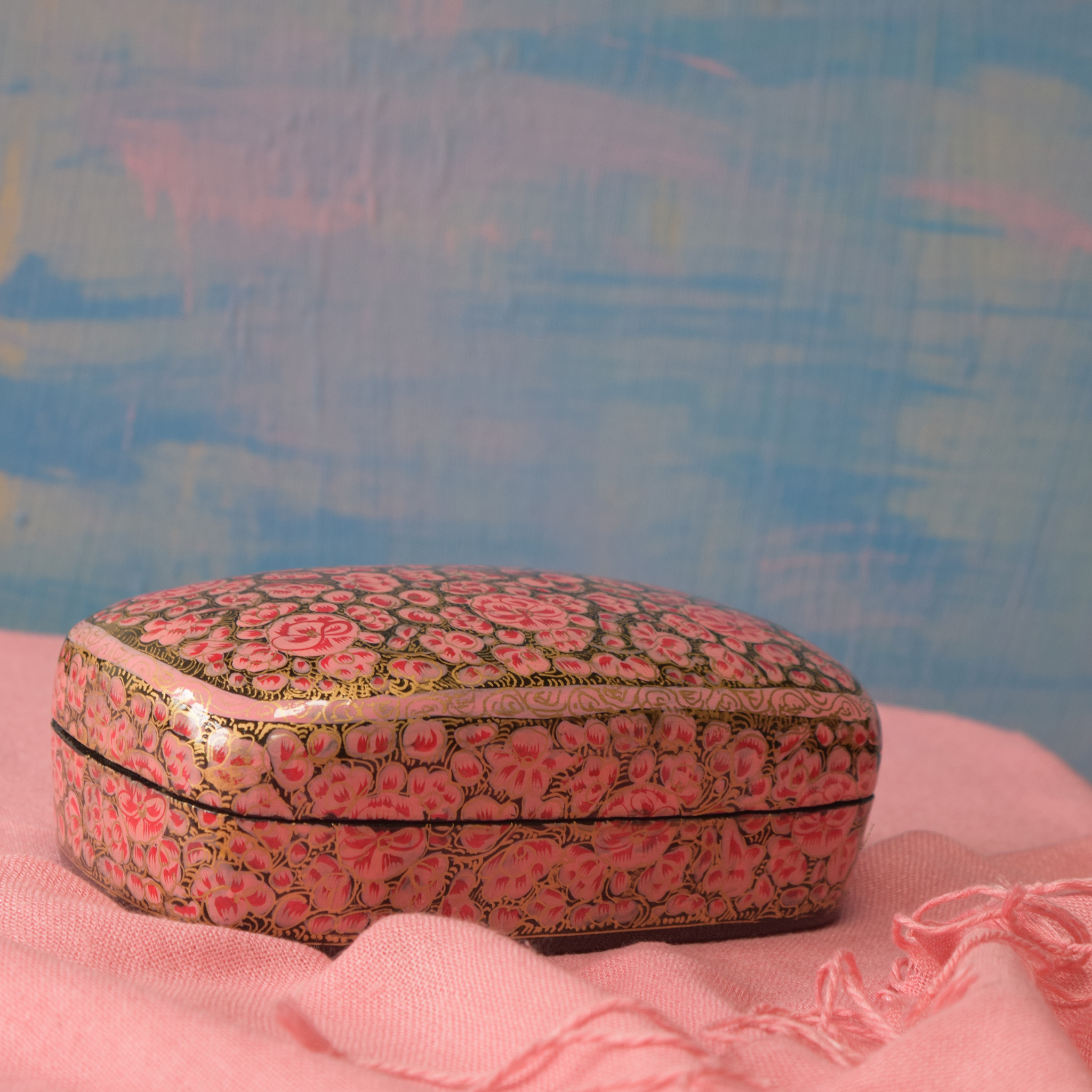 Pink and Gold Floral Paper Mache Box