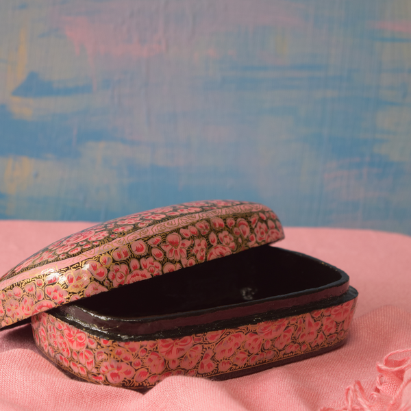 Pink and Gold Floral Paper Mache Box- open