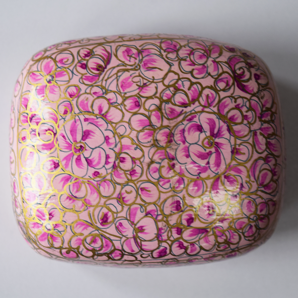 Pink and Gold Floral Paper Mache Box- top view