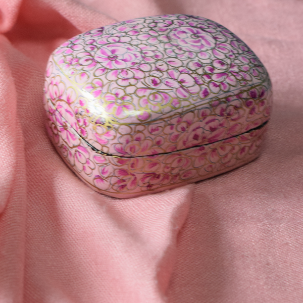 Pink and Gold Floral Paper Mache Box (Small)