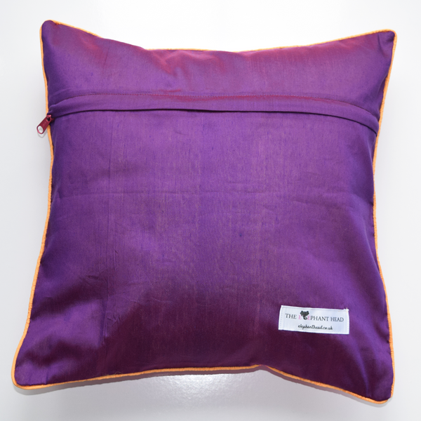 Gulabi Silk IKat Cushion Cover- purple backing