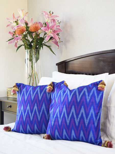 Blue and Purple Silk Ikat Cushion Covers