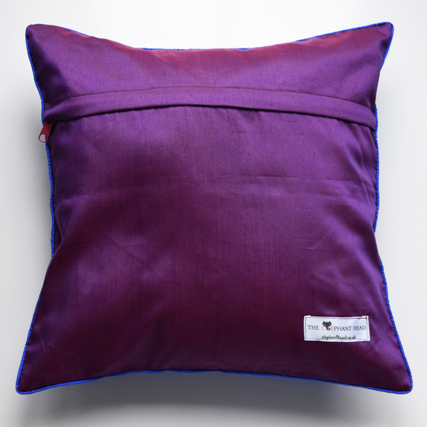 Blue and Purple Silk Ikat Cushion Cover purple backing