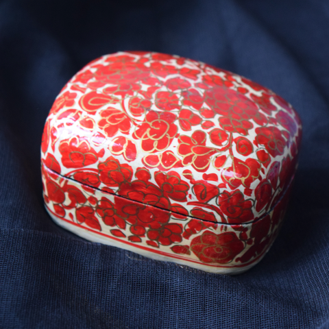 Cream, Red and Gold Floral Paper Mache Box (Small)