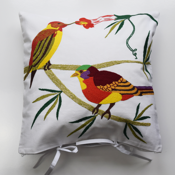 Colourful Birds, Embroidered Cushion Cover 16" x 16"