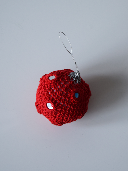 Single Red Crochet Christmas Bauble with Mirrors