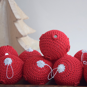 Red Crochet Christmas Baubles with Mirrors