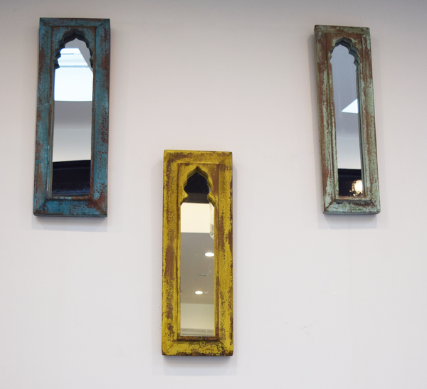 Turquoise, yellow and mint green distressed mirrors