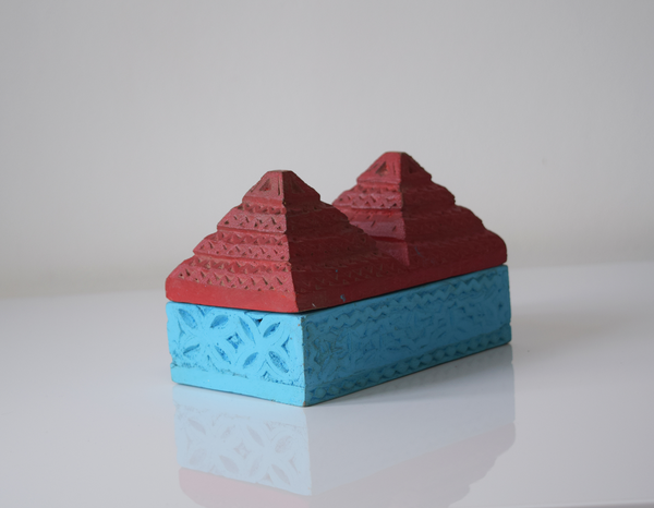 Turquoise and red wooden pyramid box-single or pair