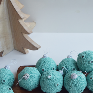 Turquoise Crochet Christmas Baubles with Mirrors