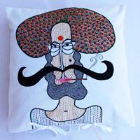 Turbaned Indian Man, Embroidered Cushion Cover 16" x 16"