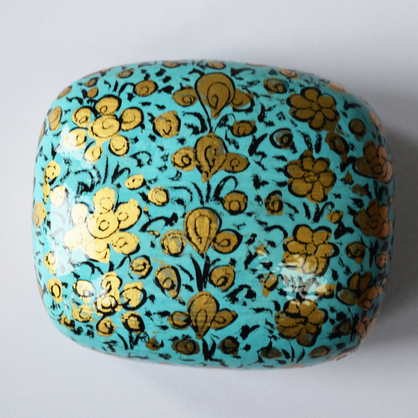 Turquoise and Gold Floral Paper Mache Box -top view