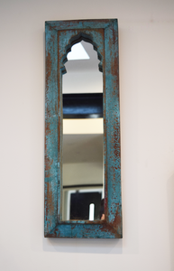 Rustic turquoise distressed mirror -52 cm x 17.5 cm