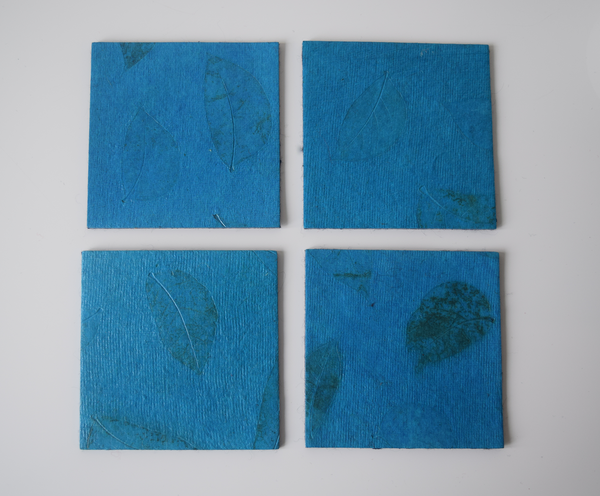 turquoise coasters with benjamin leaf imprint- set of 4