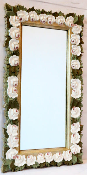 Hand carved wood mirror-gold and white