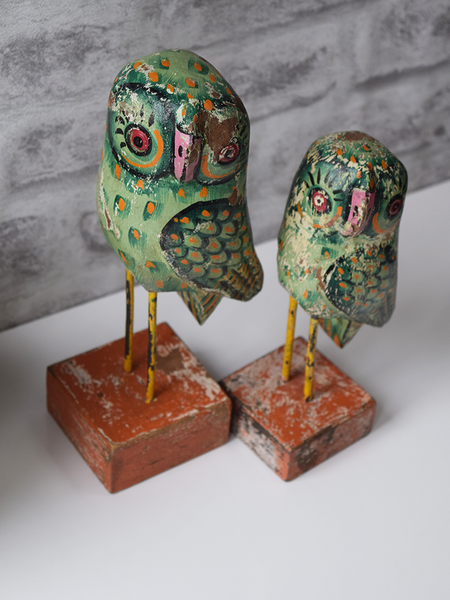 Green Reclaimed Wood Owls