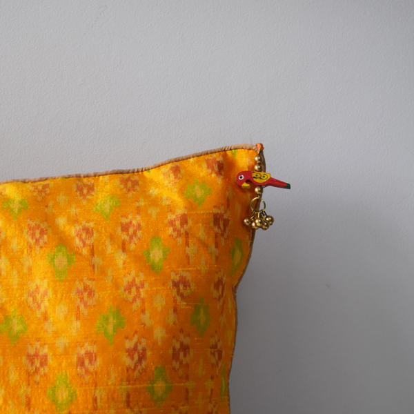 Suraj - Yellow Silk Ikat Cushion