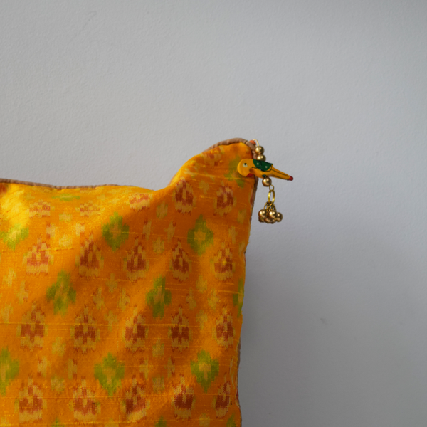 Suraj - Yellow Silk Ikat Cushion