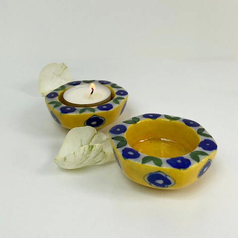 Yellow and Blue, Painted Diyas/Tealight holders