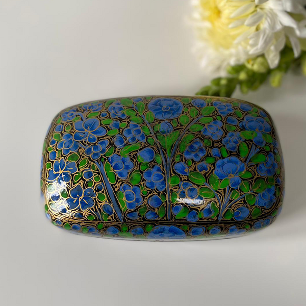 Blue and Green Floral Paper Mache box