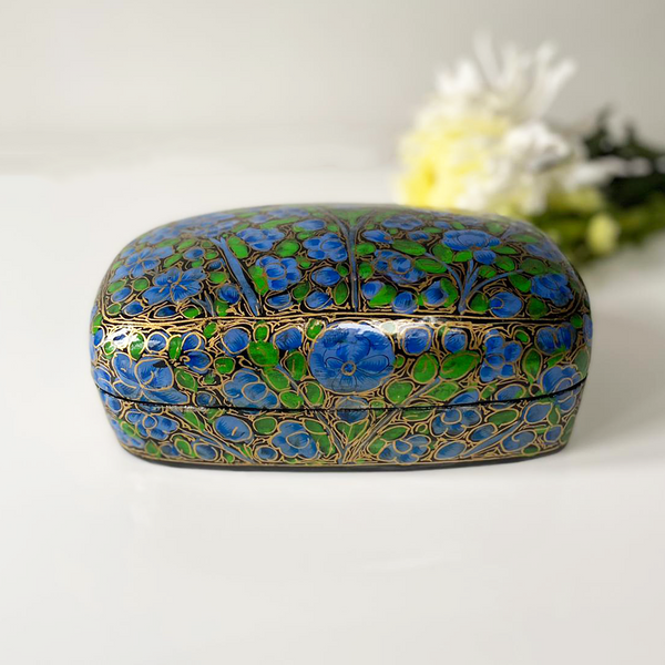 Blue and Green Floral Paper Mache box