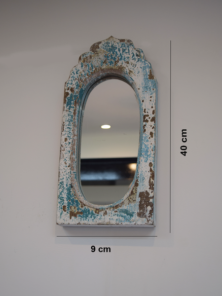 distressed blue dome mirror with measurements