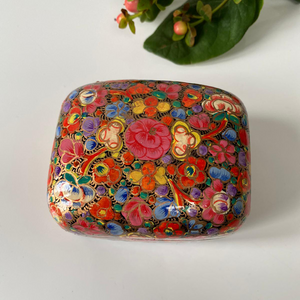 Papier Mache and Wood Clutch Bag with Hand-Painted Flowers