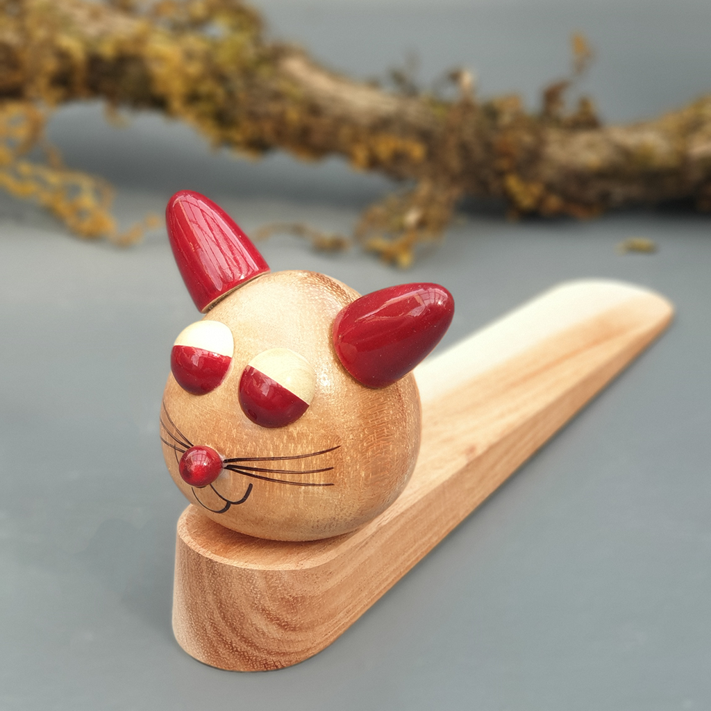 cat wooden door stopper