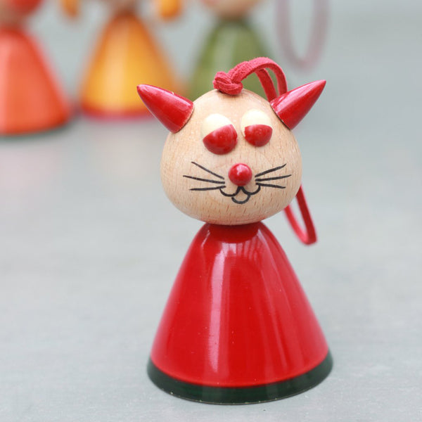 red cat wooden Christmas ornament