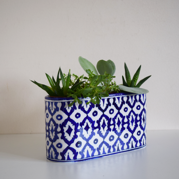 Navy and White Patterned Planter