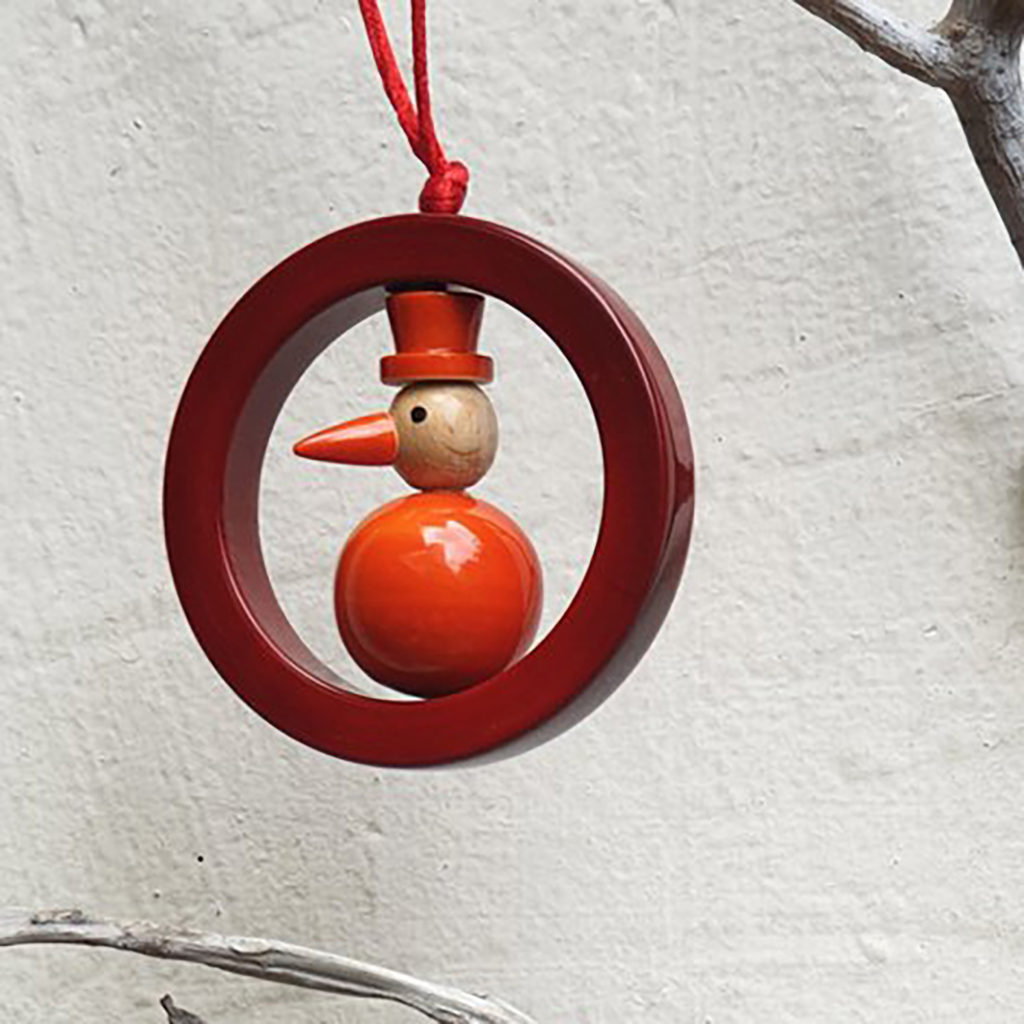 Red-Orange snowman Christmas ornament