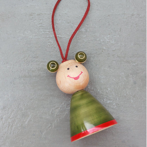 Green wooden Frog Christmas bell