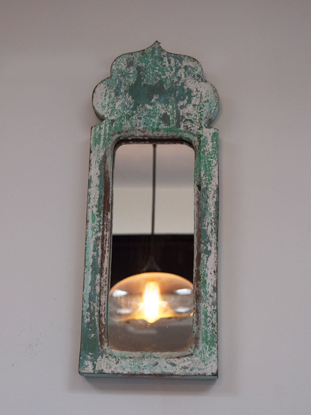 Dome shaped green blue, distressed mirror 