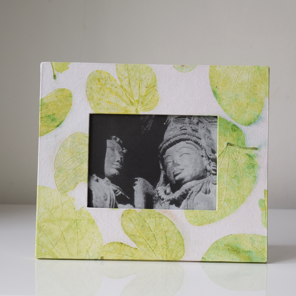 White Picture Frame with Green Heartleaf Imprint