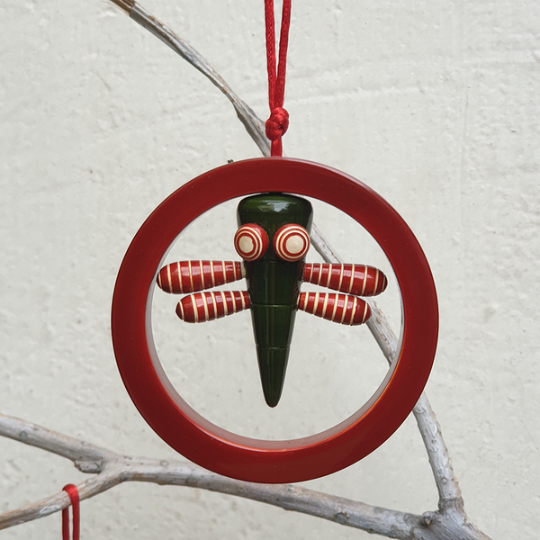 Red-Green Dragonfly Christmas ornament