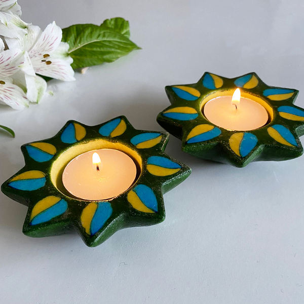 Green Star, Painted Diyas/Tealight holders