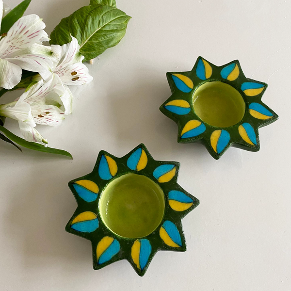 Green Star, Painted Diyas/Tealight holders