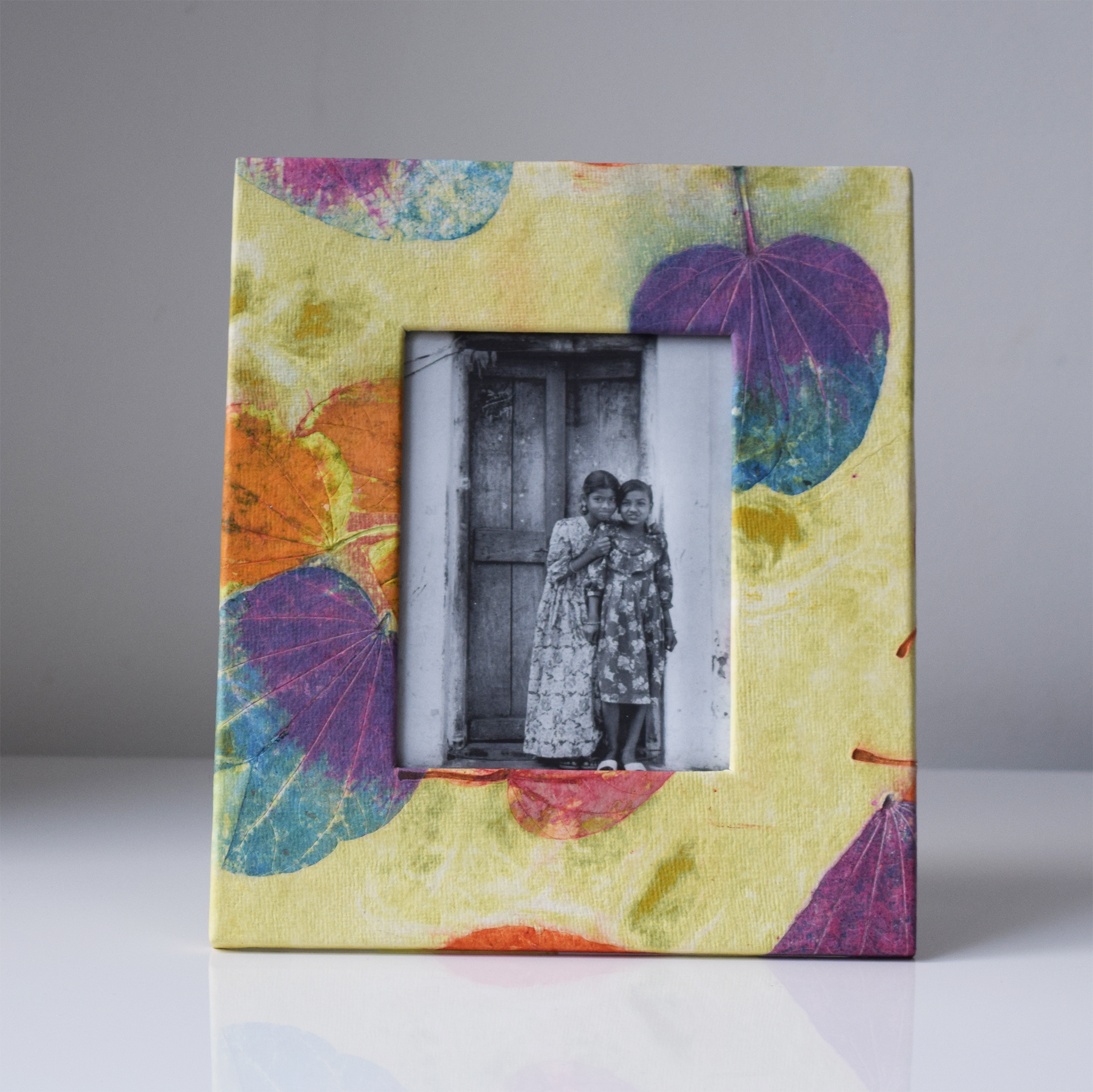 green, purple and orange handmade paper picture frame