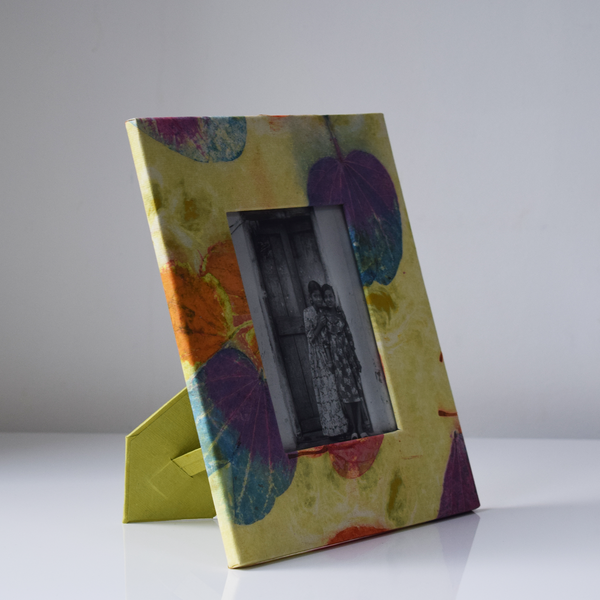 green, purple and orange handmade paper picture frame