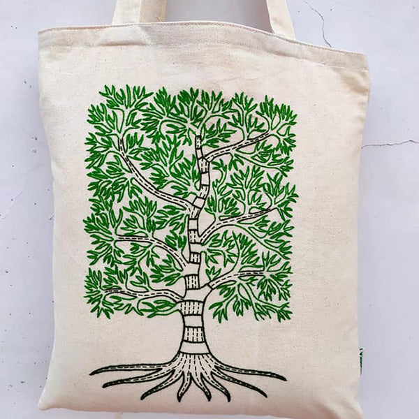 Tree, Embroidered Tote Bag