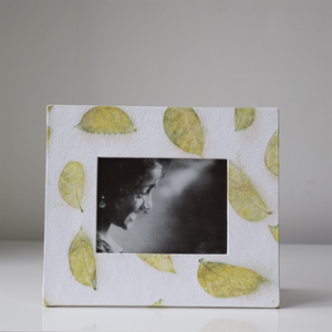 White Photo Frame with Green Leaf Imprint