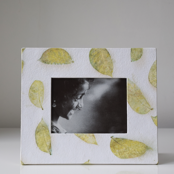 White Photo Frame with Green Leaf Imprint