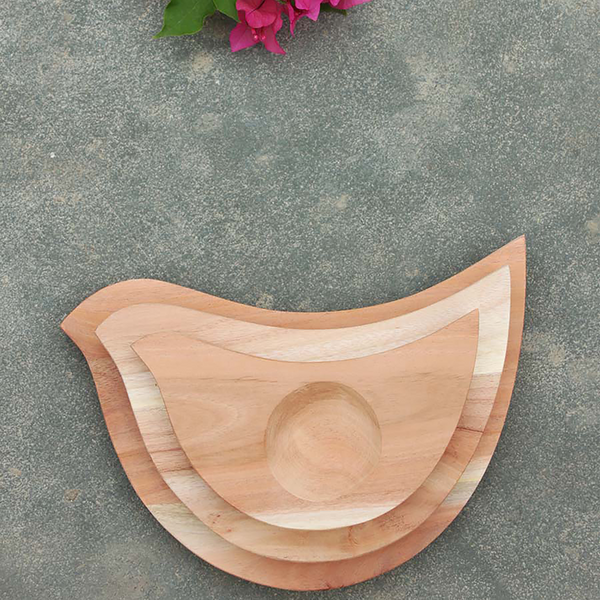 hen shaped wooden platter set