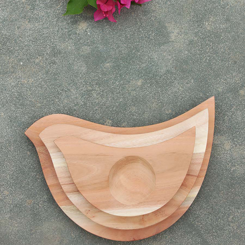 hen shaped wooden platter set