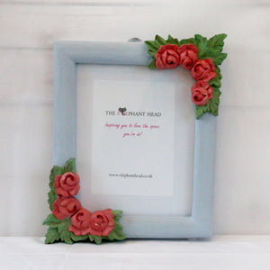 light blue and peach roses picture frame main view