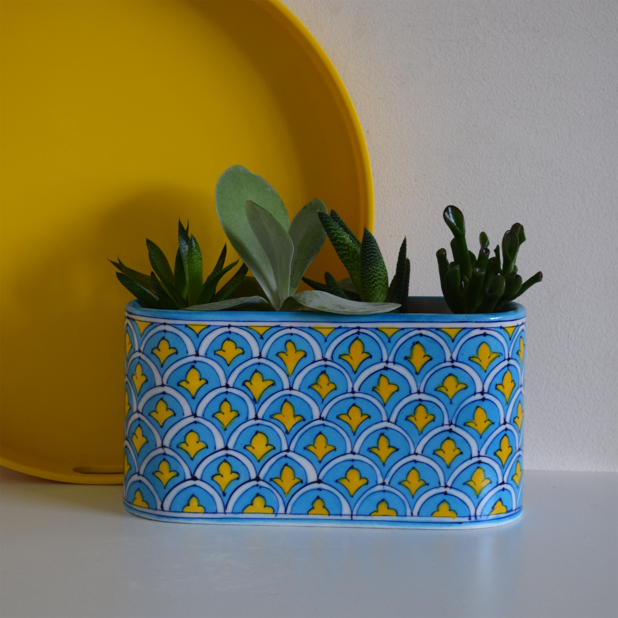 Turquoise and Yellow Patterned Planter