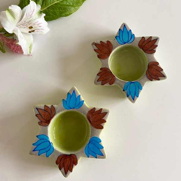 Lime Star Painted Diyas/Tealight Holders