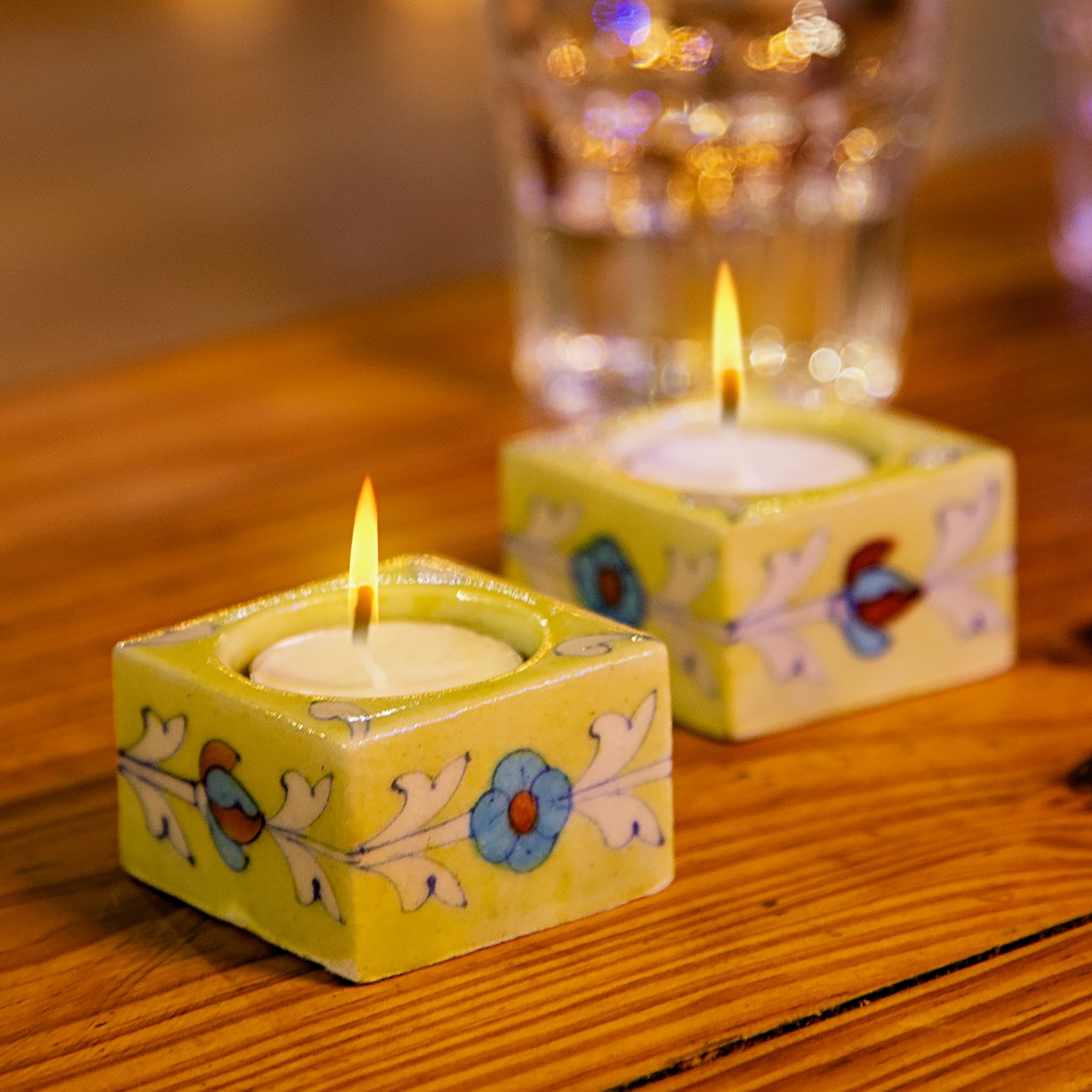 Lime Green Floral (Square), Diyas/Tealight holders