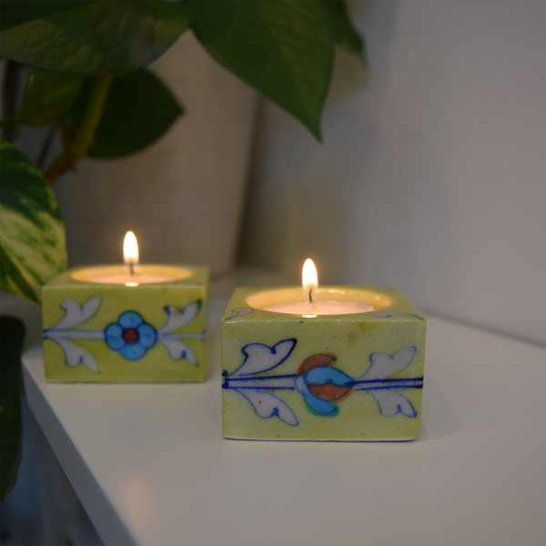 lime green square floral tealight holders