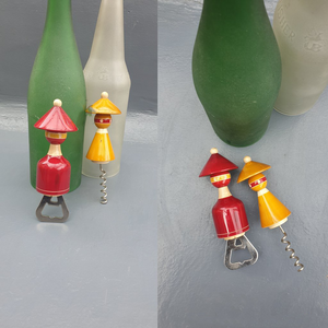 Red and Yellow Madhatters Bottle and Cork Opener Set (pair)